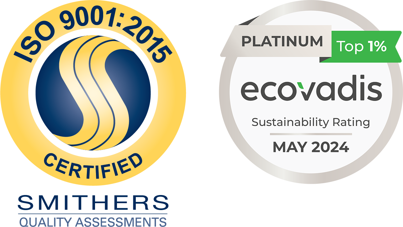 ISO9001 2015 and Ecovadis 2024 Platinum Sustainability Rating